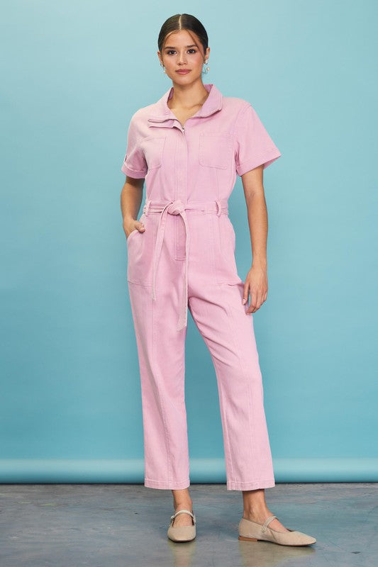 Margot Pink Zip-Up Utility Jumpsuit