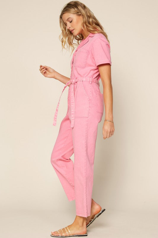 Cassandra Short Sleeve Cotton Utility Jumpsuit
