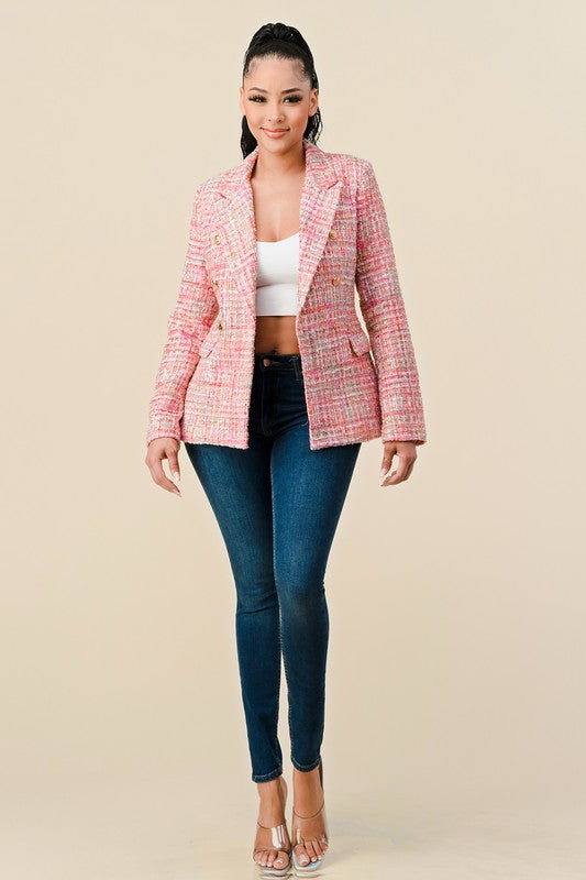 Blush Tweed Double Breasted Blazer