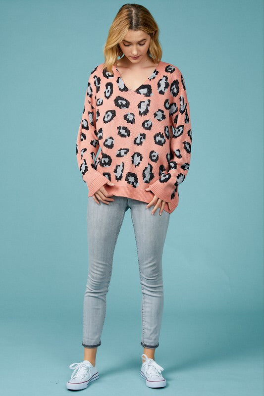 Chrissy Leopard V-neck Sweater