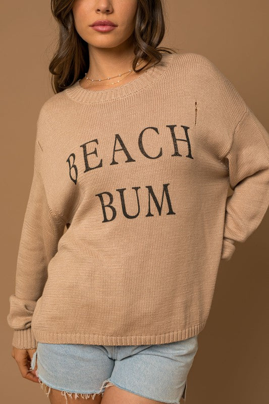 BEACH BUM Round Neck Long Sleeve Knit Sweater