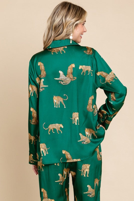 Lucia Satin Cheetah Print Pajama Set